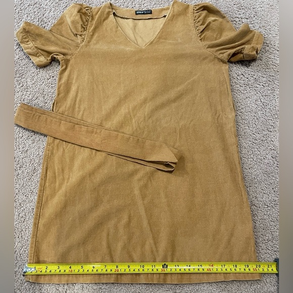 SHEIN V-neck Puff Sleeve Belted Tan/ Brown Mini Dress - Picture 6 of 9